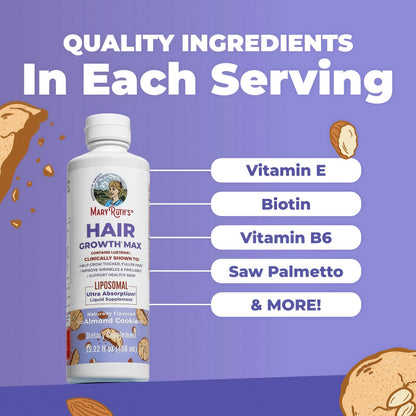 MARYRUTH'S Hair Growth Bundle, Daily Liquid Hair Formula + Hair Growth Max Liposomal, Thicker, Stronger Hair in Women, 10000mcg Biotin, 16oz + 15.22oz